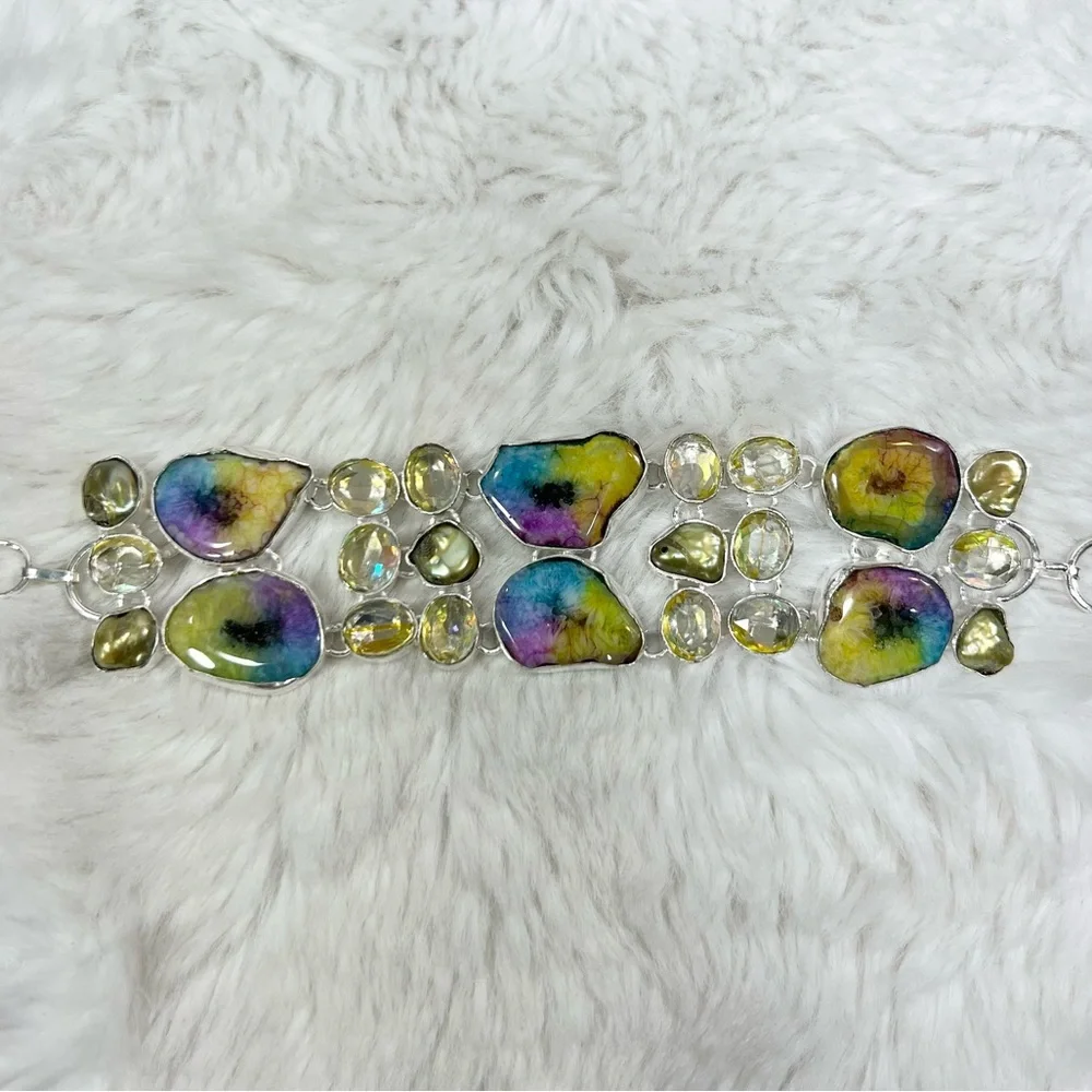 Rainbow Solar Quartz 925 Large Gemstone Necklace & Bracelet Set - Picture 3 of 8